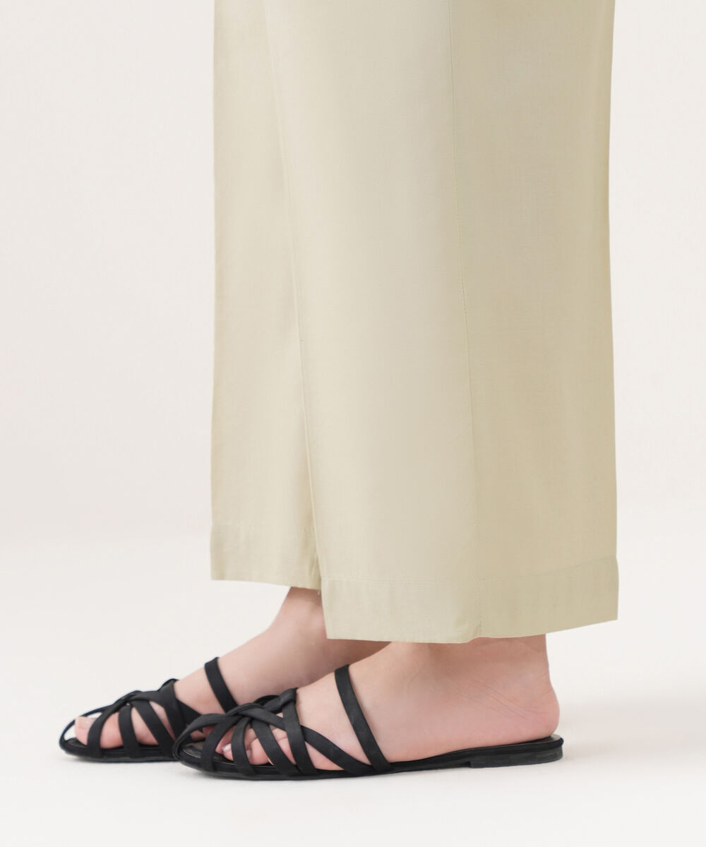 Women's RTW Cotton Viscose Solid Beige Straight Pants