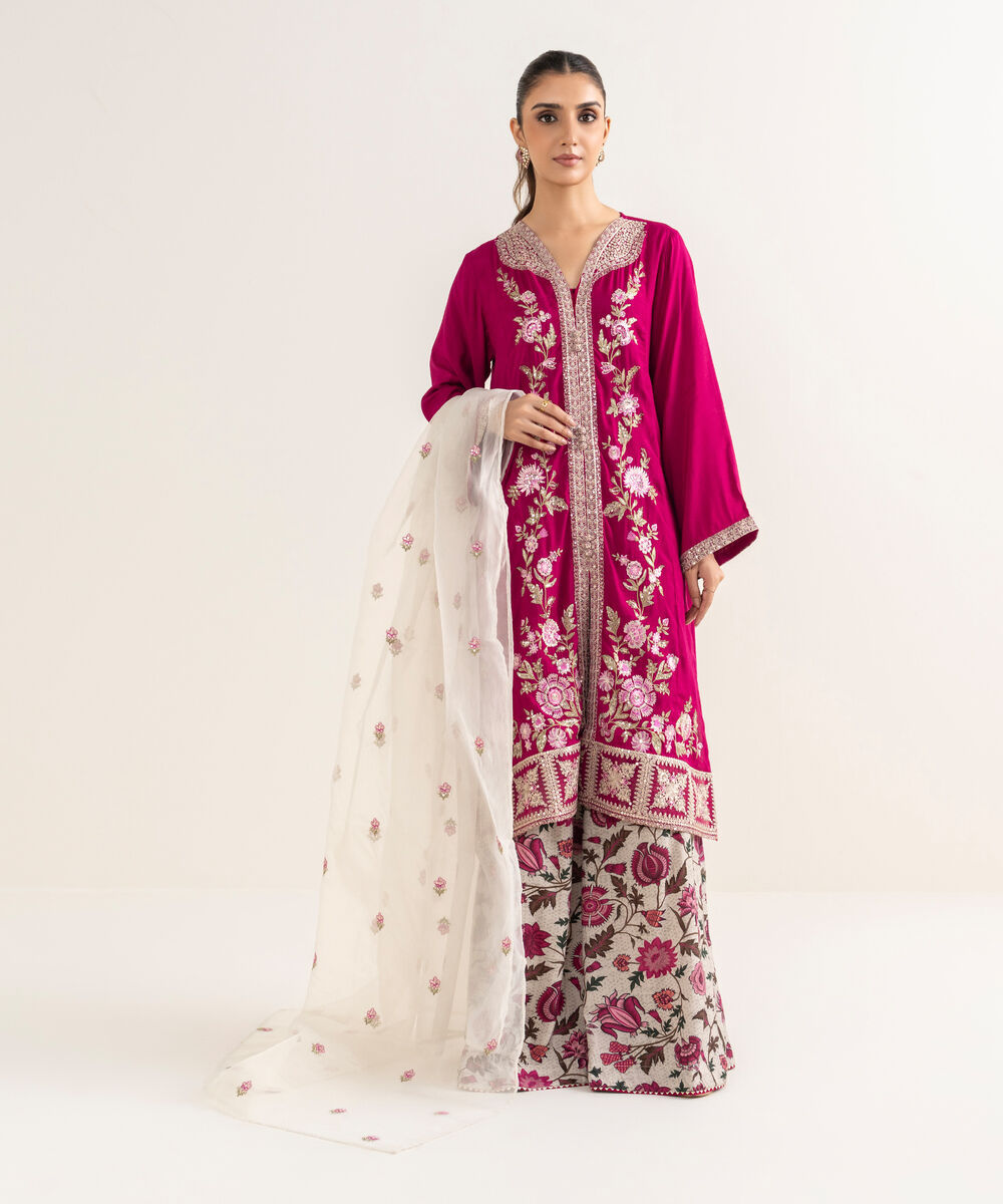 Women's Blended Organza Off White Embroidered Dupatta