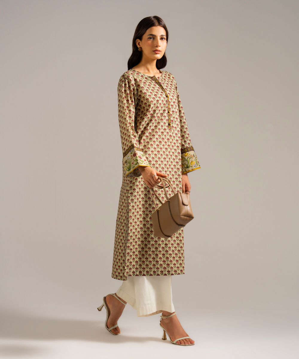 Women's RTW Lawn Printed Green Straight Shirt