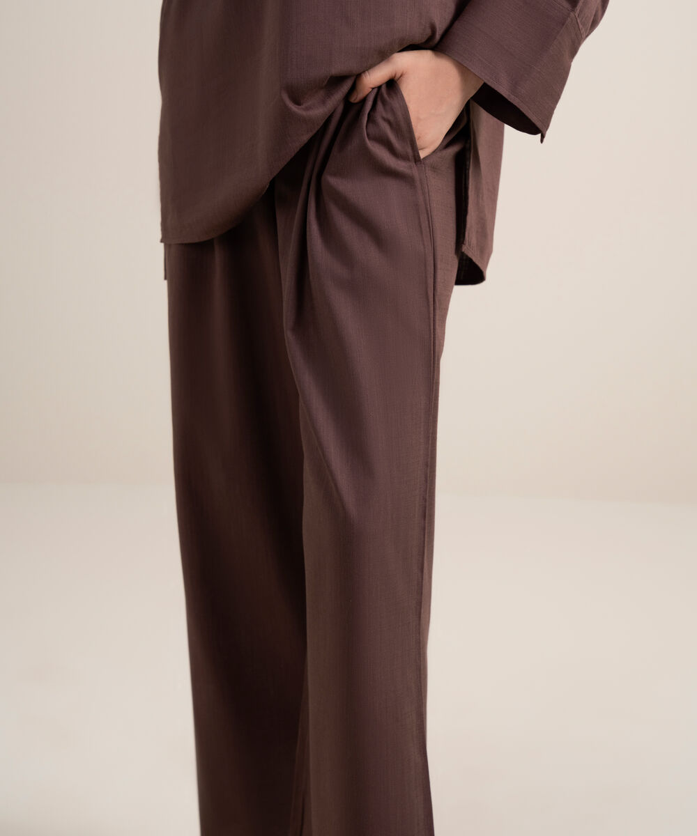 Women's Plumish Brown Loose Fit Pleated Pants