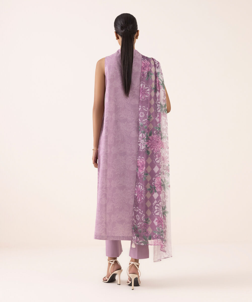 Women's Unstitched Cotton Embroidered Lilac Three Piece Suit