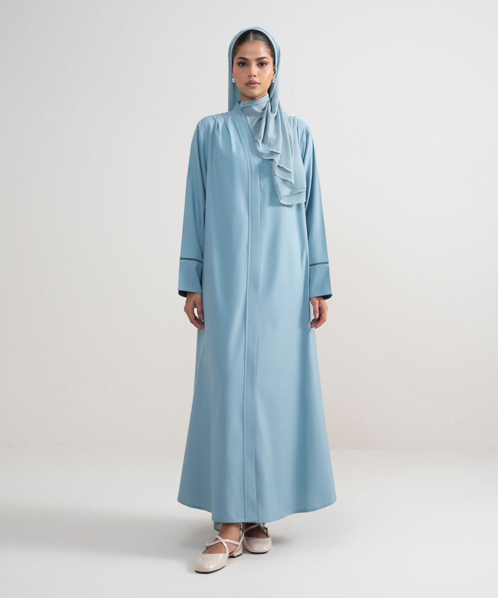 Women's Light Blue Button Through Regular Abbaya Set