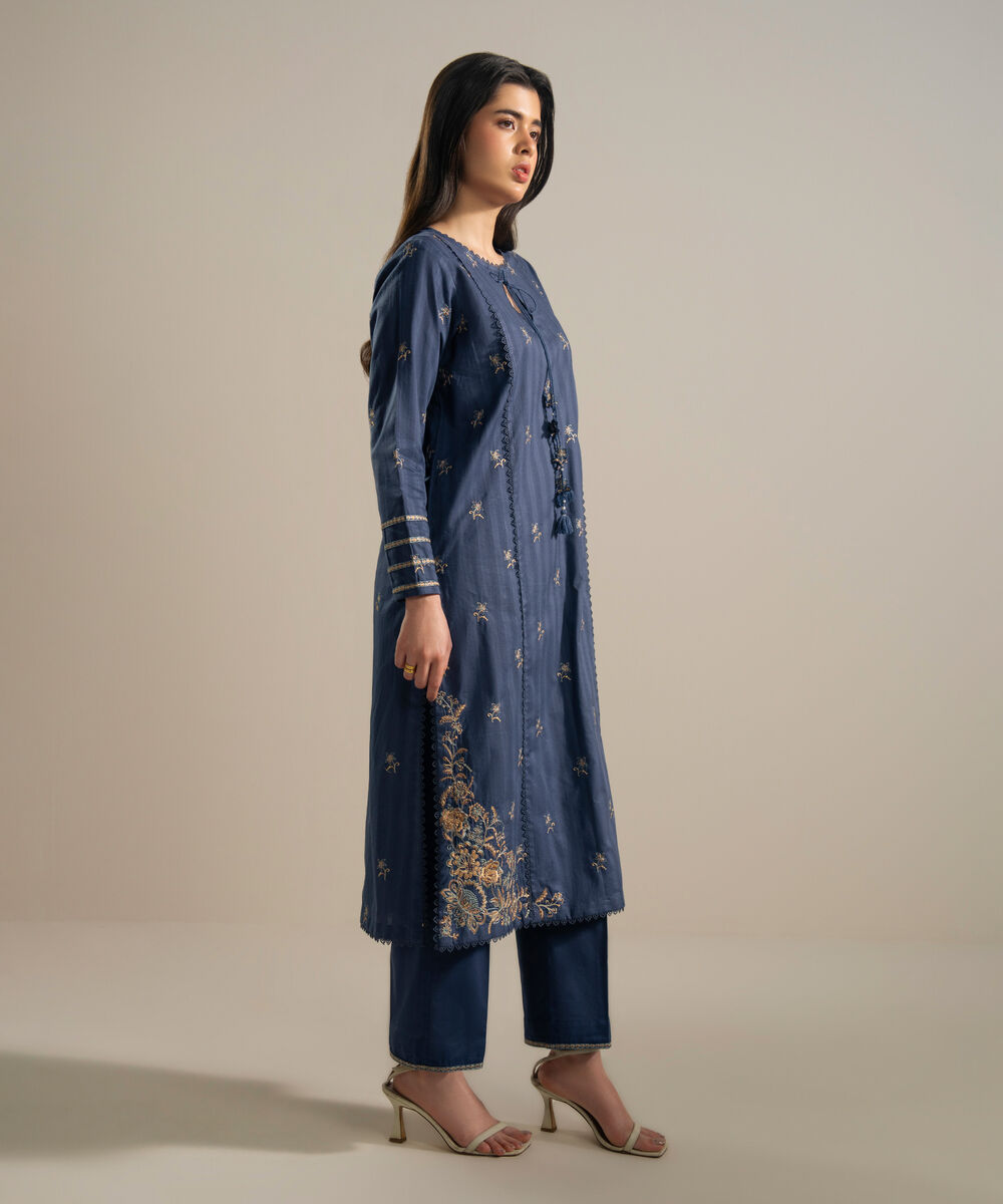 Women's RTW Leno Kara Embroidered Blue A-Line Shirt