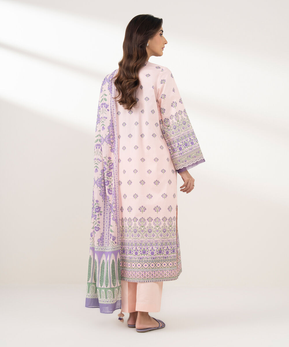 Women's Unstitched Lawn Printed Pink 3 Piece Suit