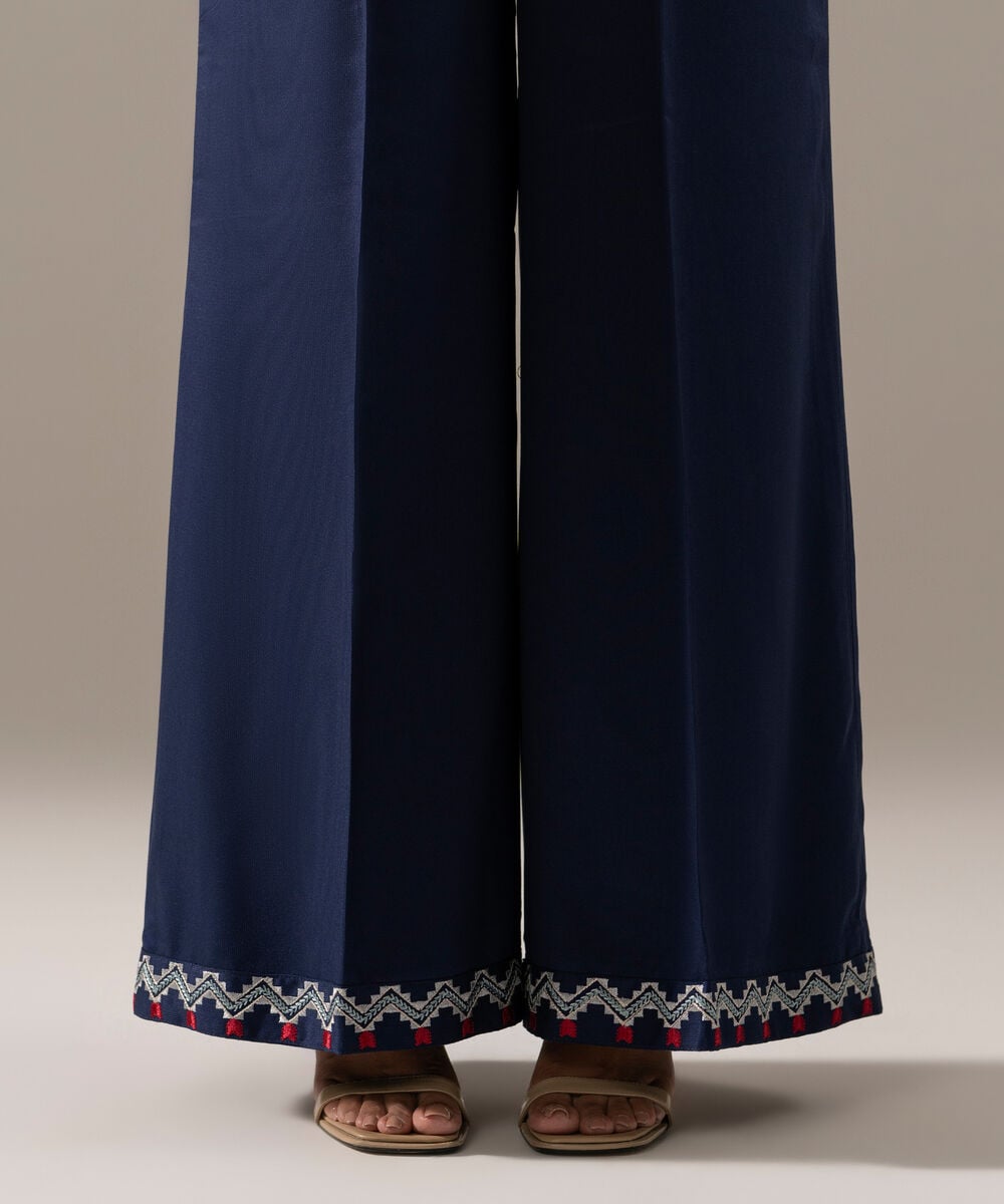 Women's RTW Bedford Solid Blue Flared Pants