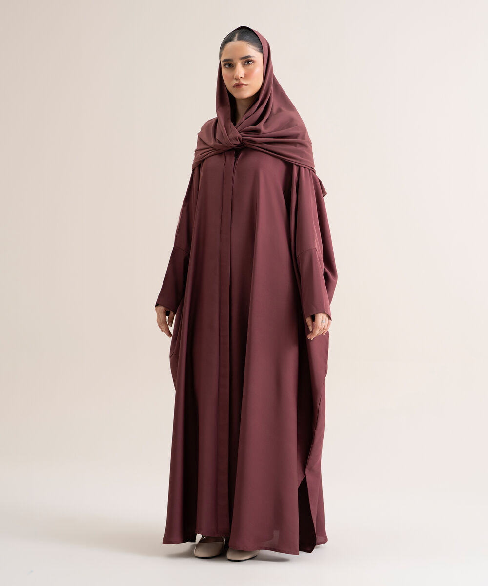 Women's Polyester Brownish Mauve Kaftan Abaya Set