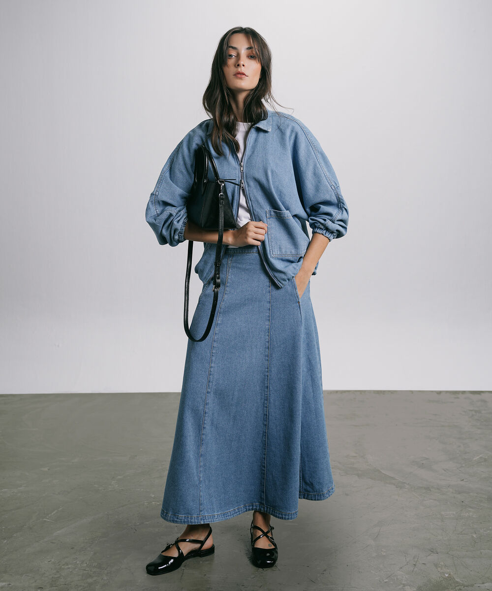 Women's Western Wear Blue Zip-Up Denim Jacket