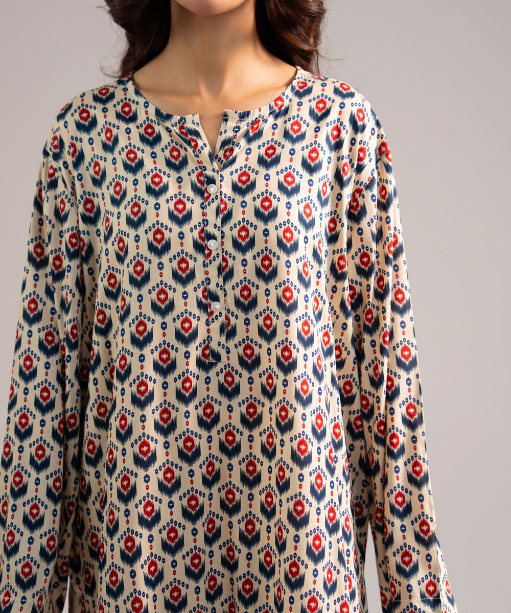 Women's RTW Arabic Lawn Printed Off White 3 Piece Suit