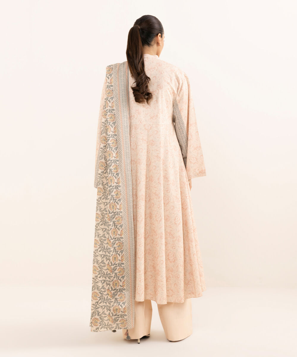 Women's Unstitched Lawn Printed Pink Three Piece Suit