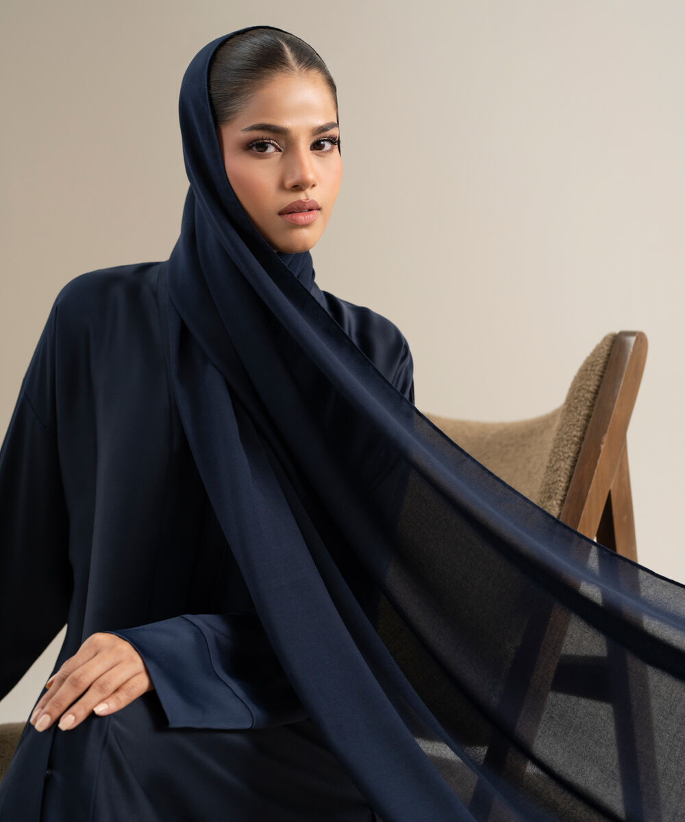 Women's Polyester Navy Blue Regular Abaya Set