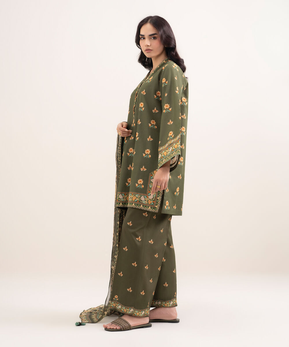 Women's Unstitched Lawn Printed Green 3 Piece Suit