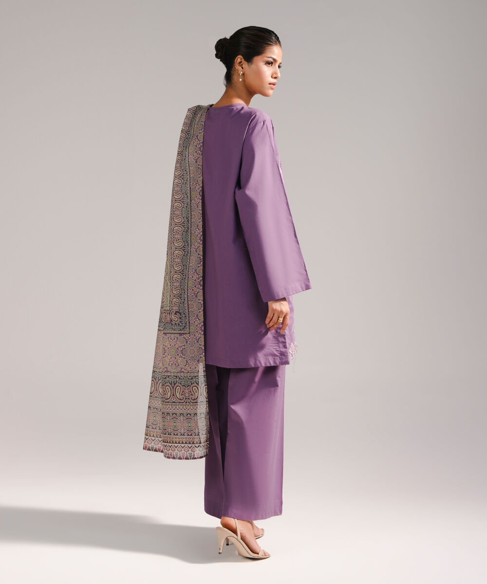 Women's RTW Lawn Embroidered Purple 3 Piece Suit