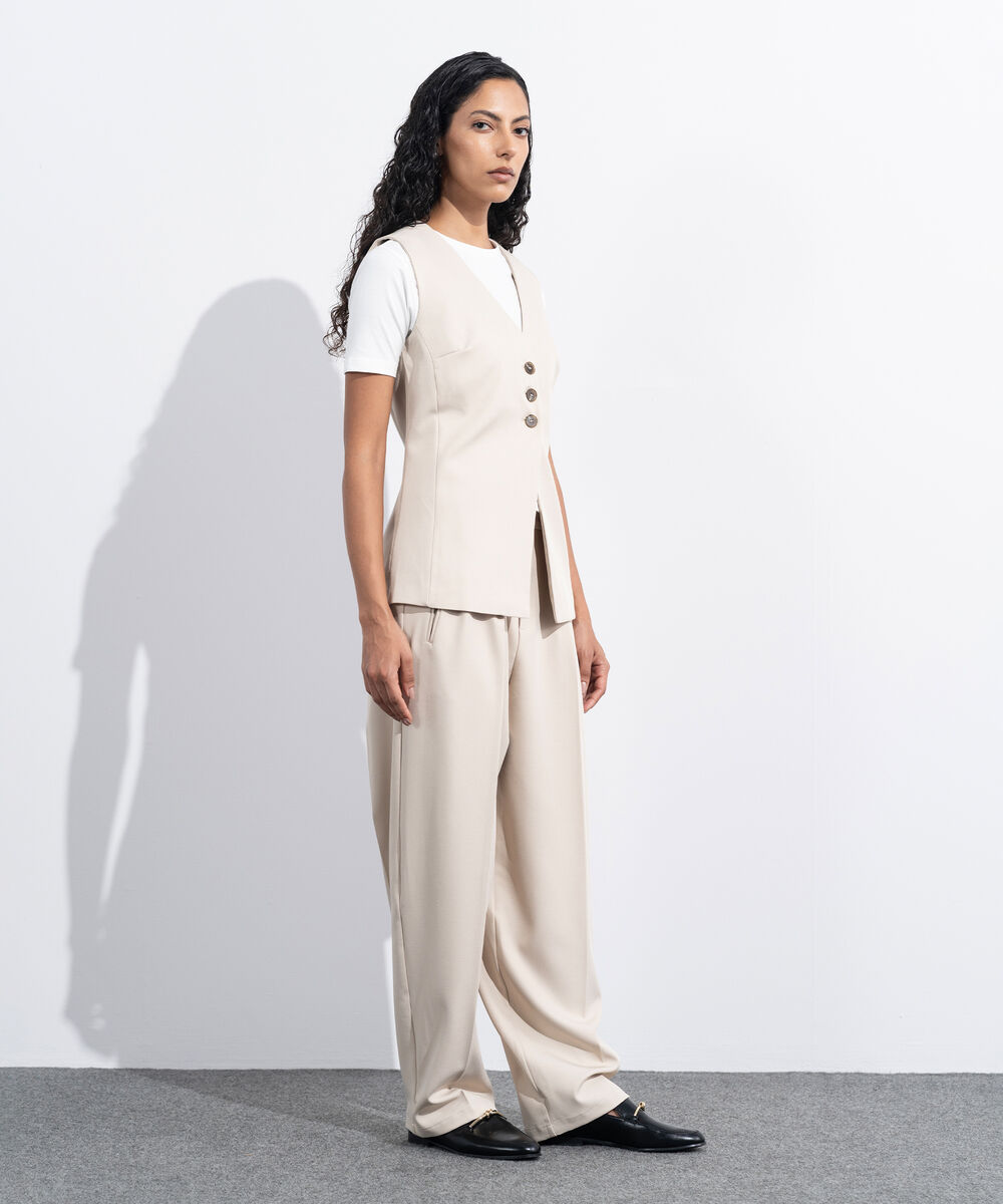 Women's Western Wear Beige Tailored Long Waistcoat