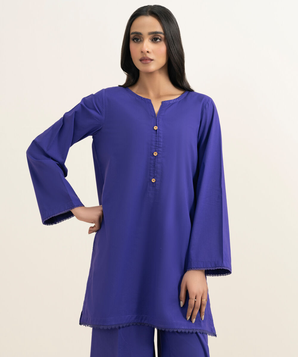 Women's RTW Cambric Solid Purple Straight Shirt
