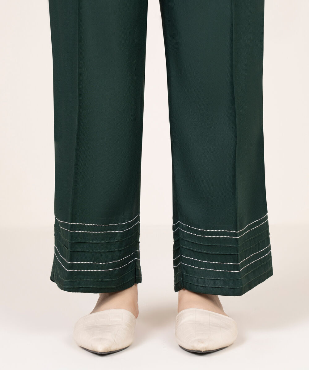 Women's RTW Bedford Solid Green  Straight Pants