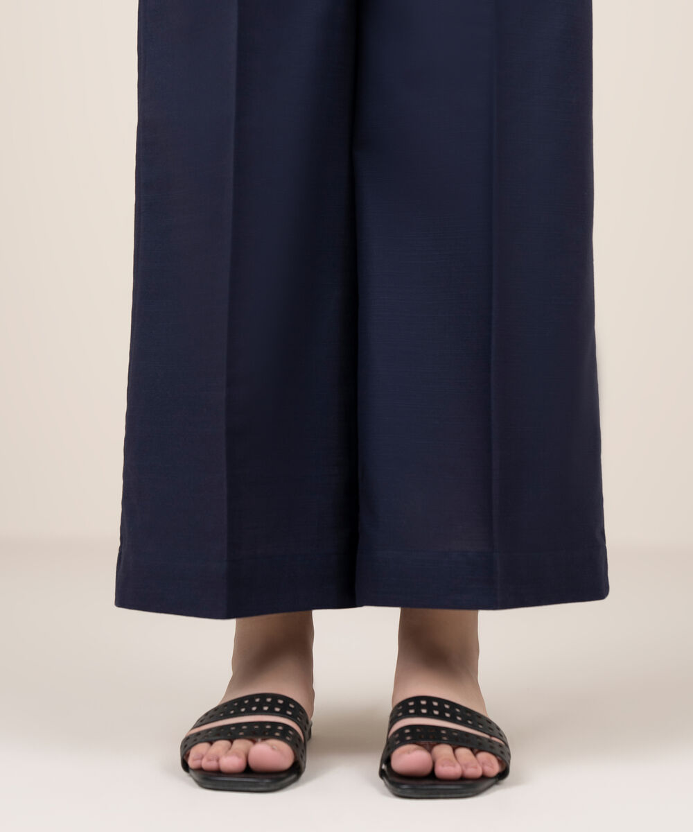 Women's RTW Khaddar Solid Blue Culottes