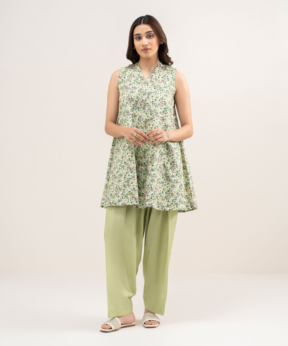 Women's Unstitched Lawn Printed Green 2 Piece Suit