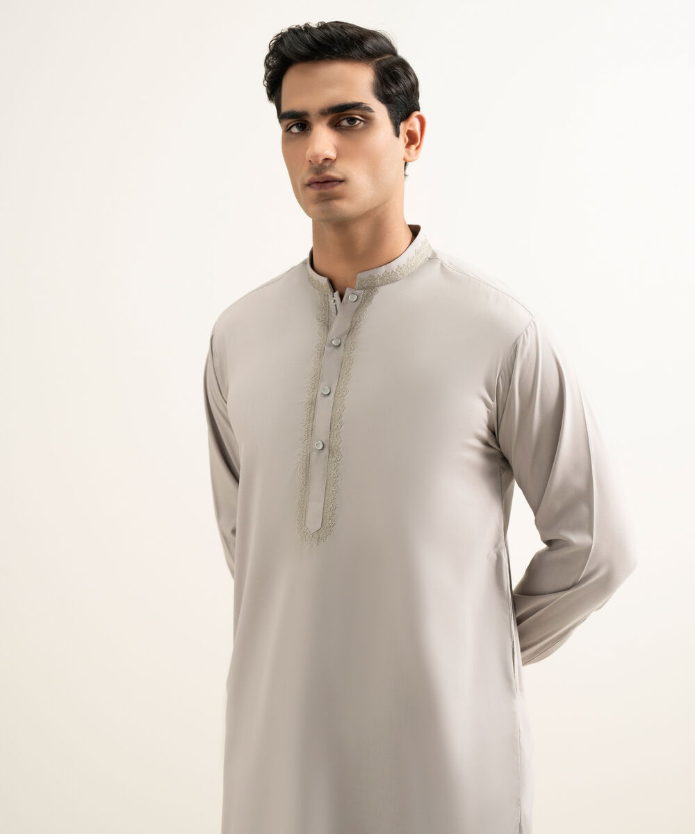 Men's Stitched Soft Grey  Kameez Shalwar
