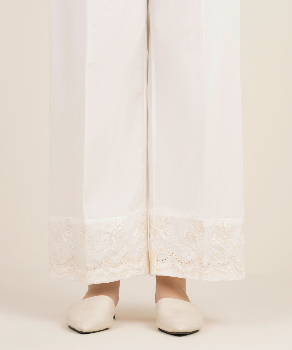 Women's RTW Cotton Embroidered White Culottes