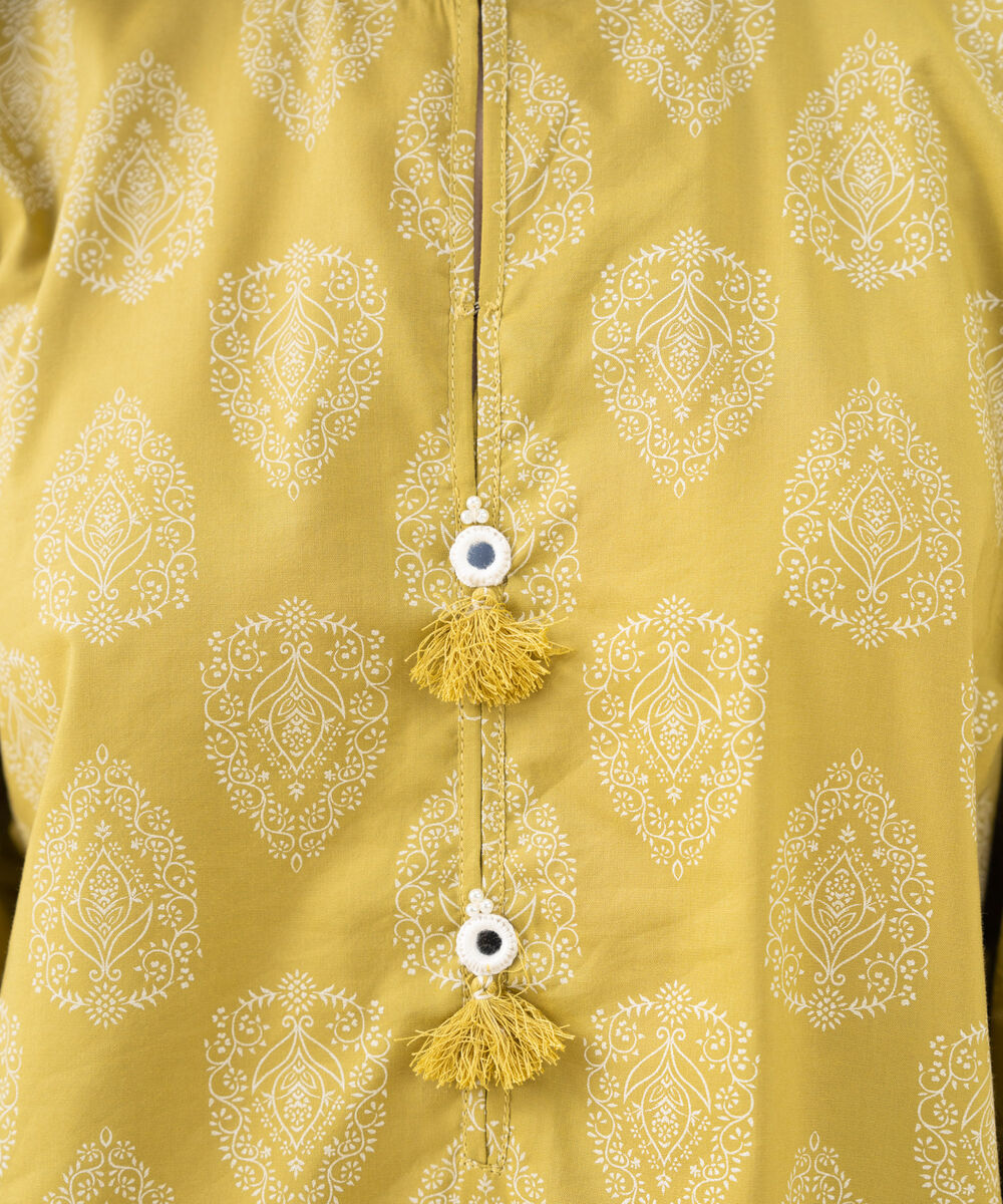 Women's RTW Cotton Viscose Printed A-Line Yellow Shirt