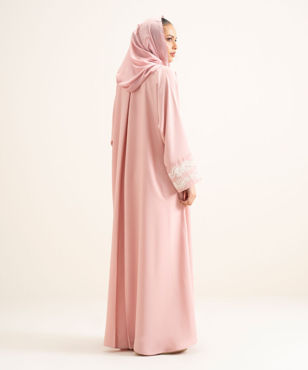 Women's Pink Embroidered Kimono Abbaya Set