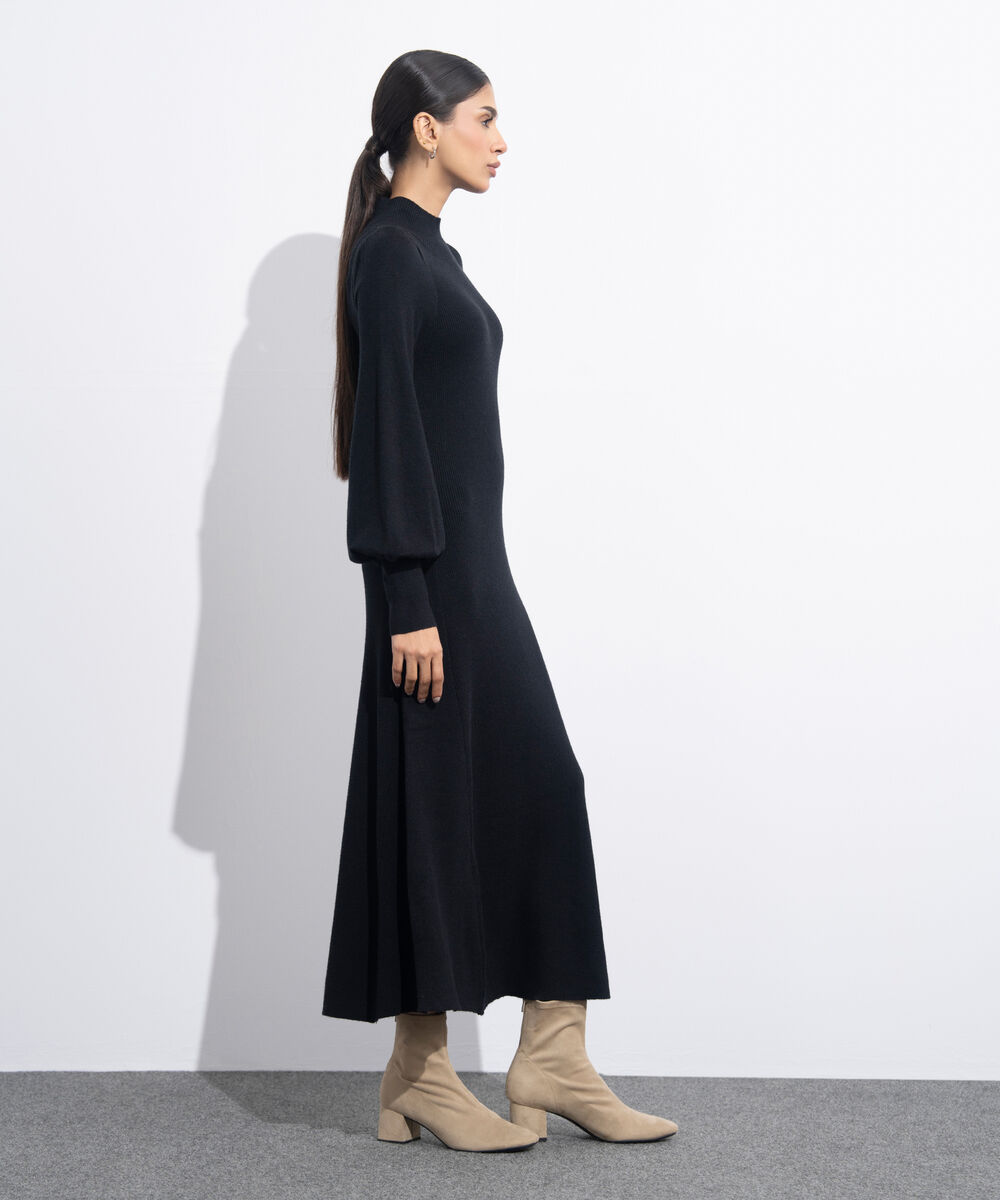 Women's Western Wear Black Sweater Knit Dress