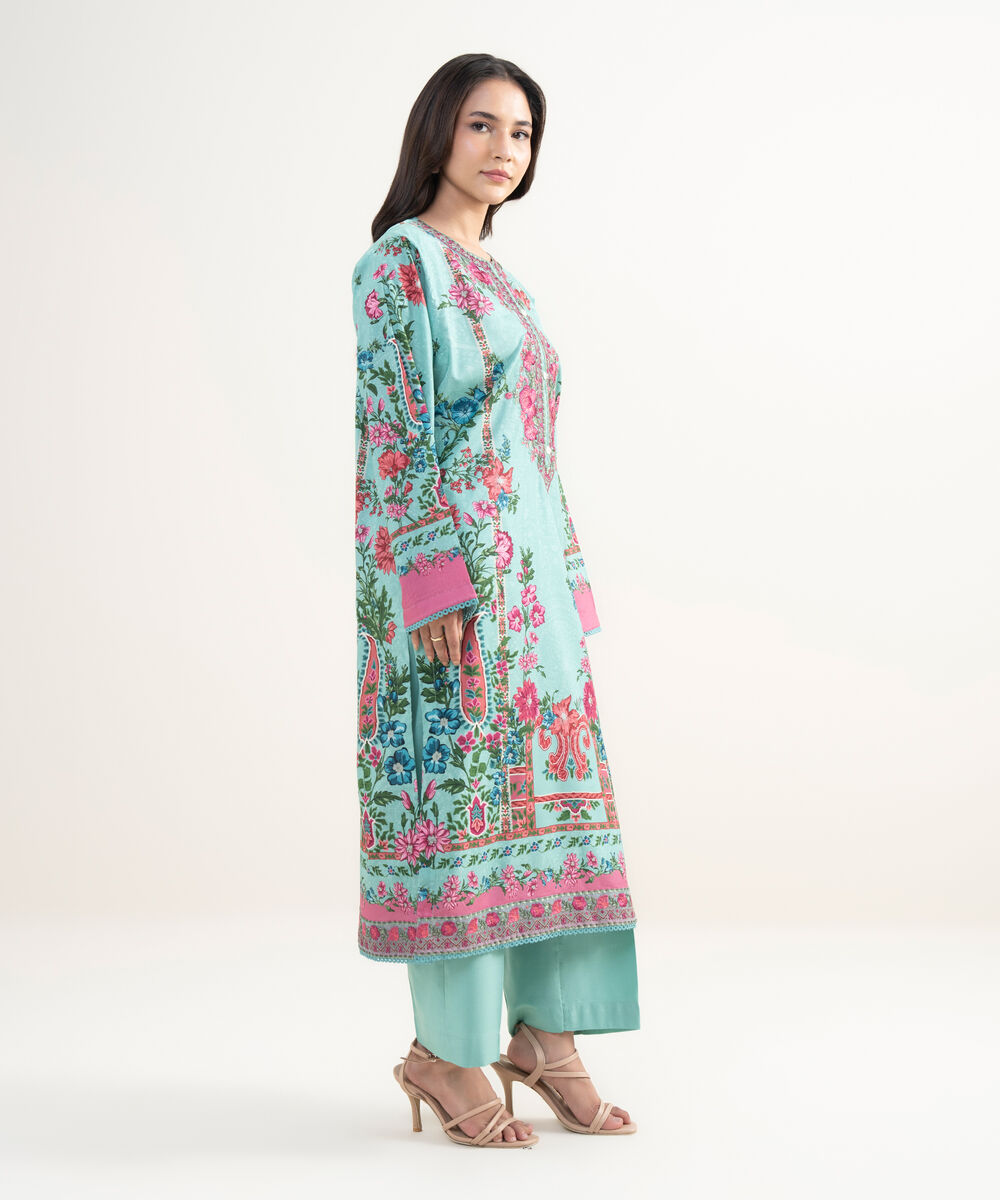 Women's RTW Cotton Viscose Embroidered Blue Straight Shirt