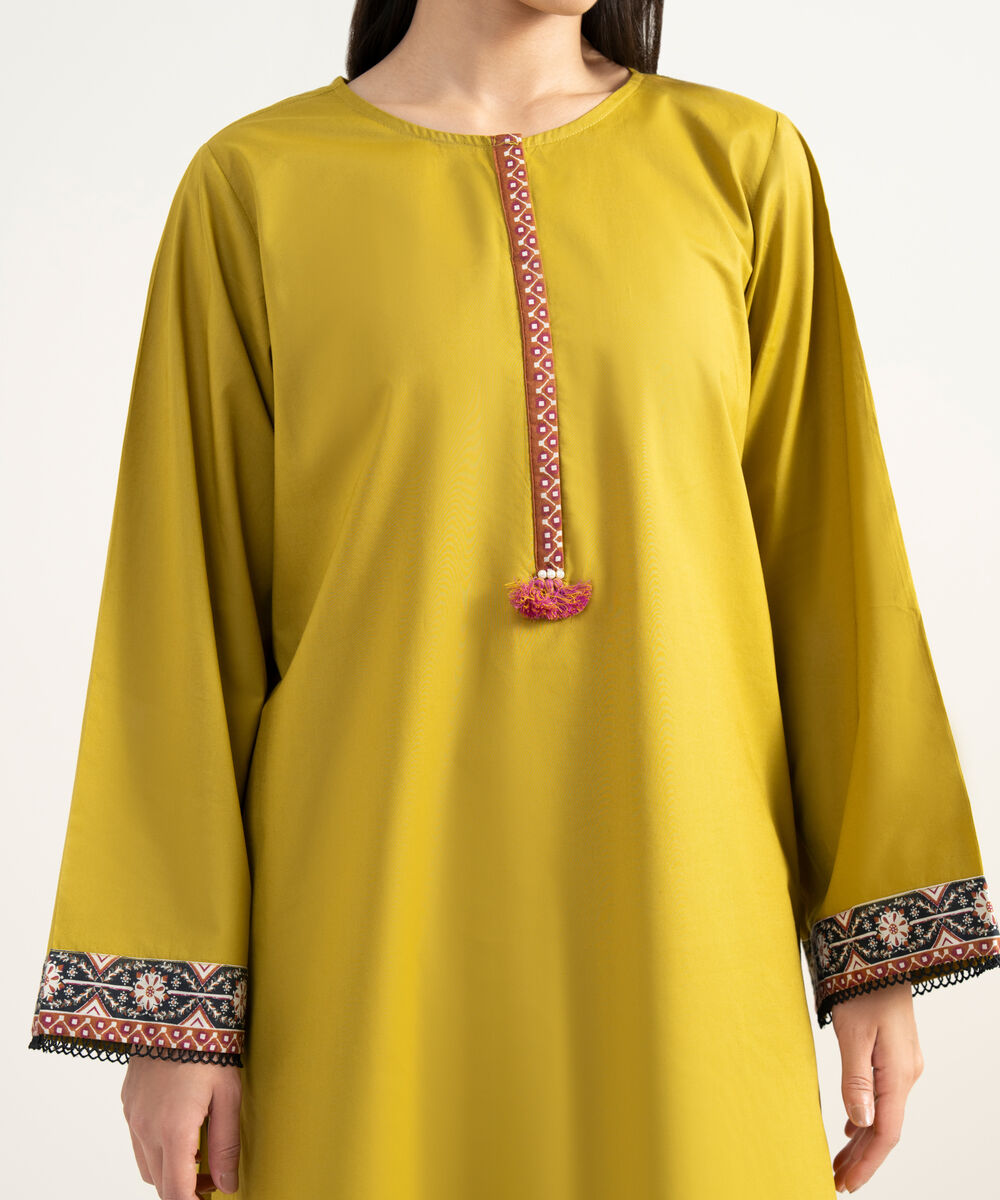 Women's RTW Lawn Solid Yellow Straight Shirt