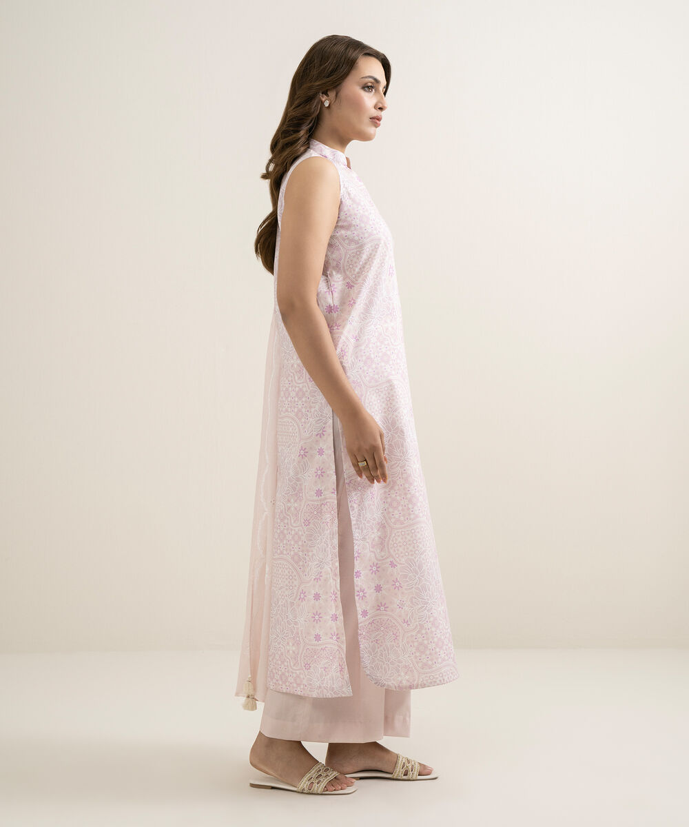 Women's Unstitched Lawn Printed Pink 3 Piece Suit