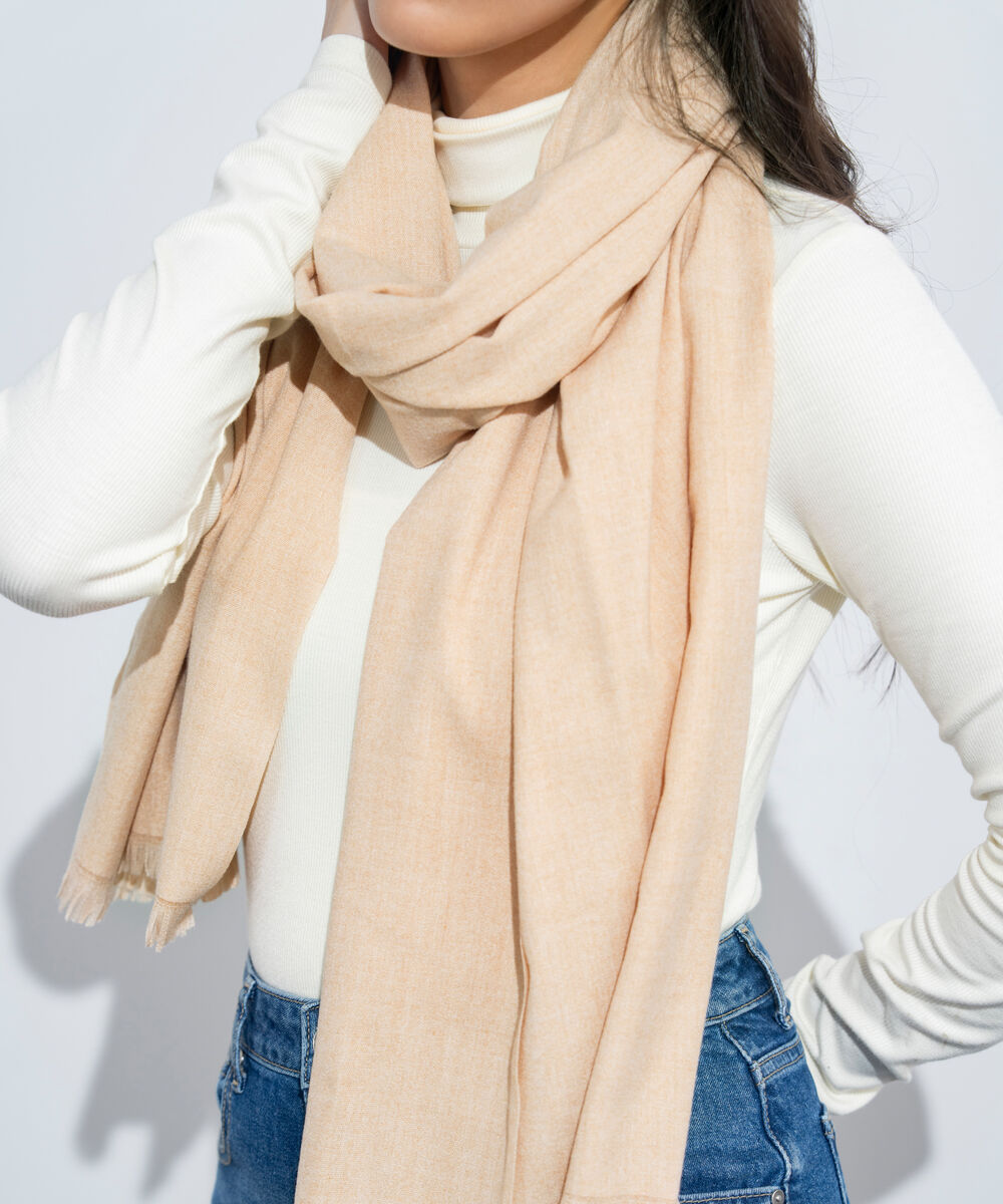 Women's Western Wear Off White Plain Woollen Scarf