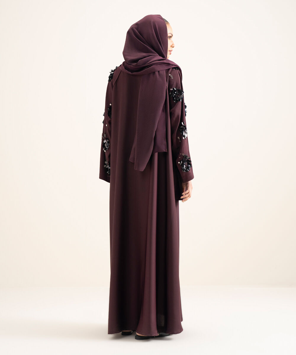 Women's Grey Sequin Embellishment Abbaya Set