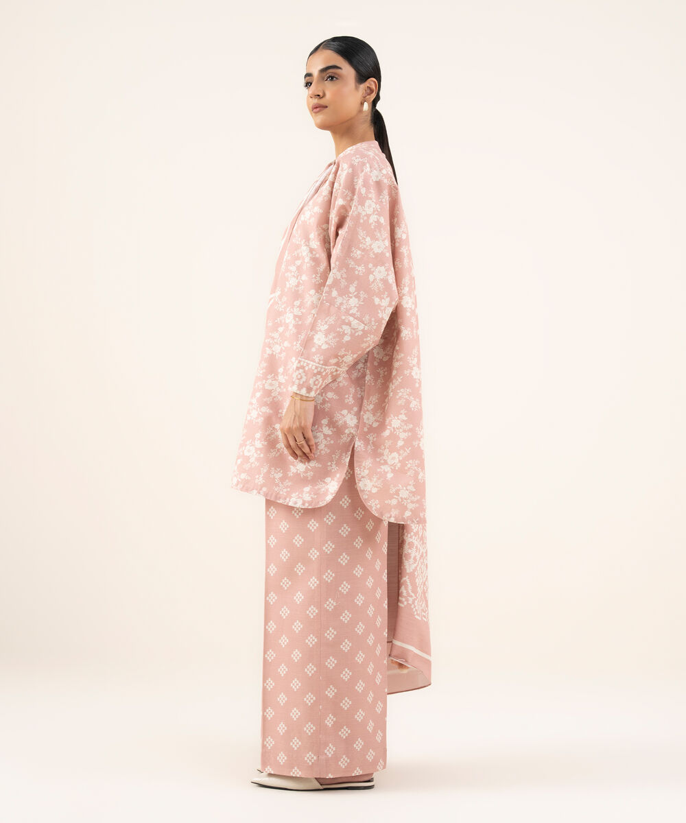 Women's Unstitched Lawn Printed Pink 3 Piece Suit