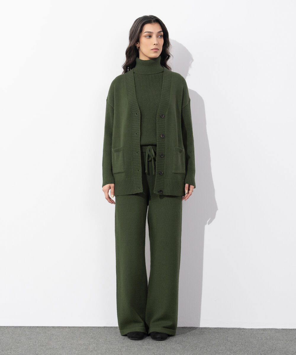 Women's Western Wear Olive Green Soft Touch Knit Cardigan