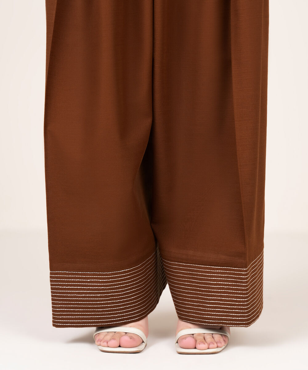 Women's RTW Khaddar Embroidered Brown Shalwar