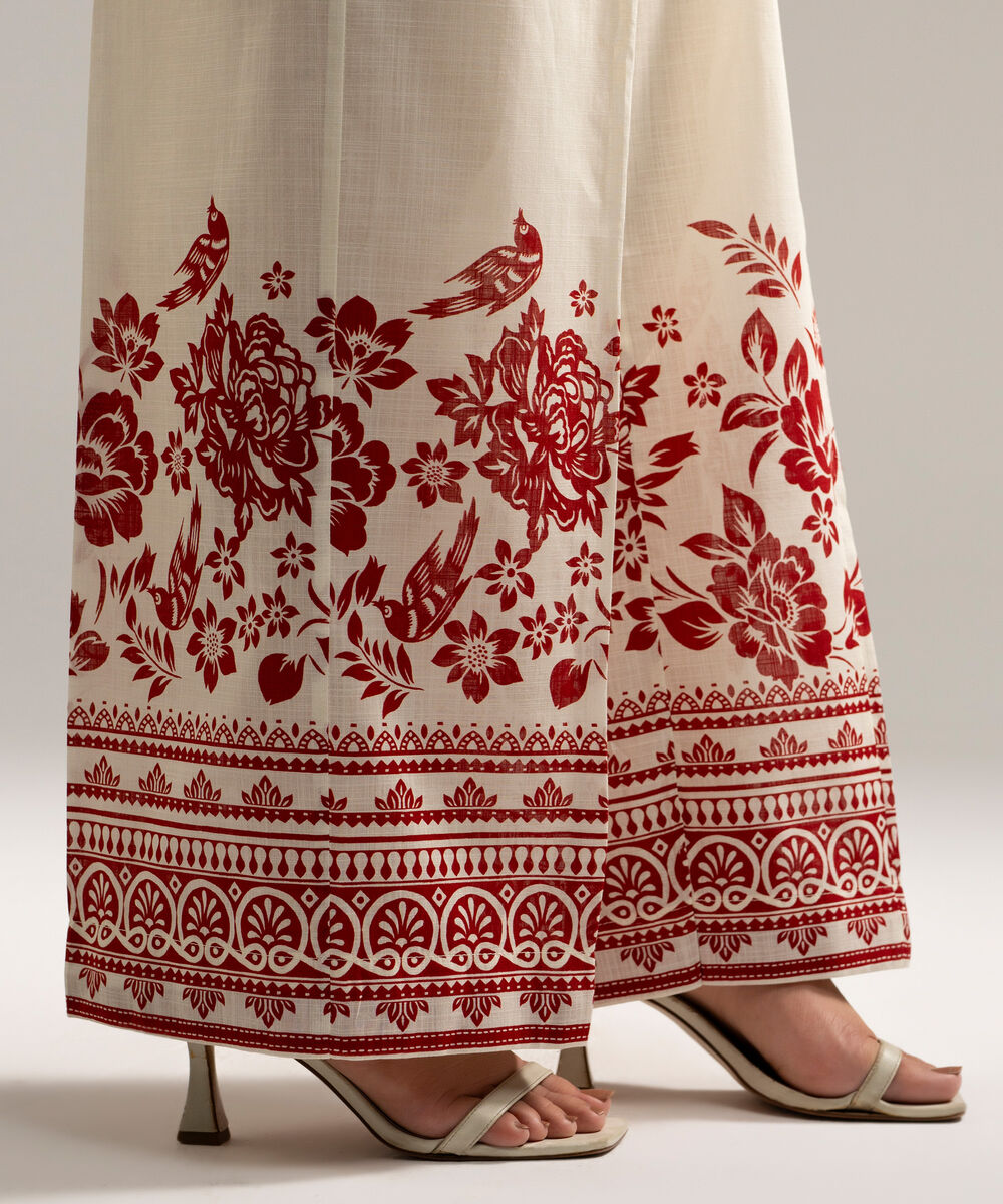 Women's RTW Cross Hatch Printed Cream White Culottes