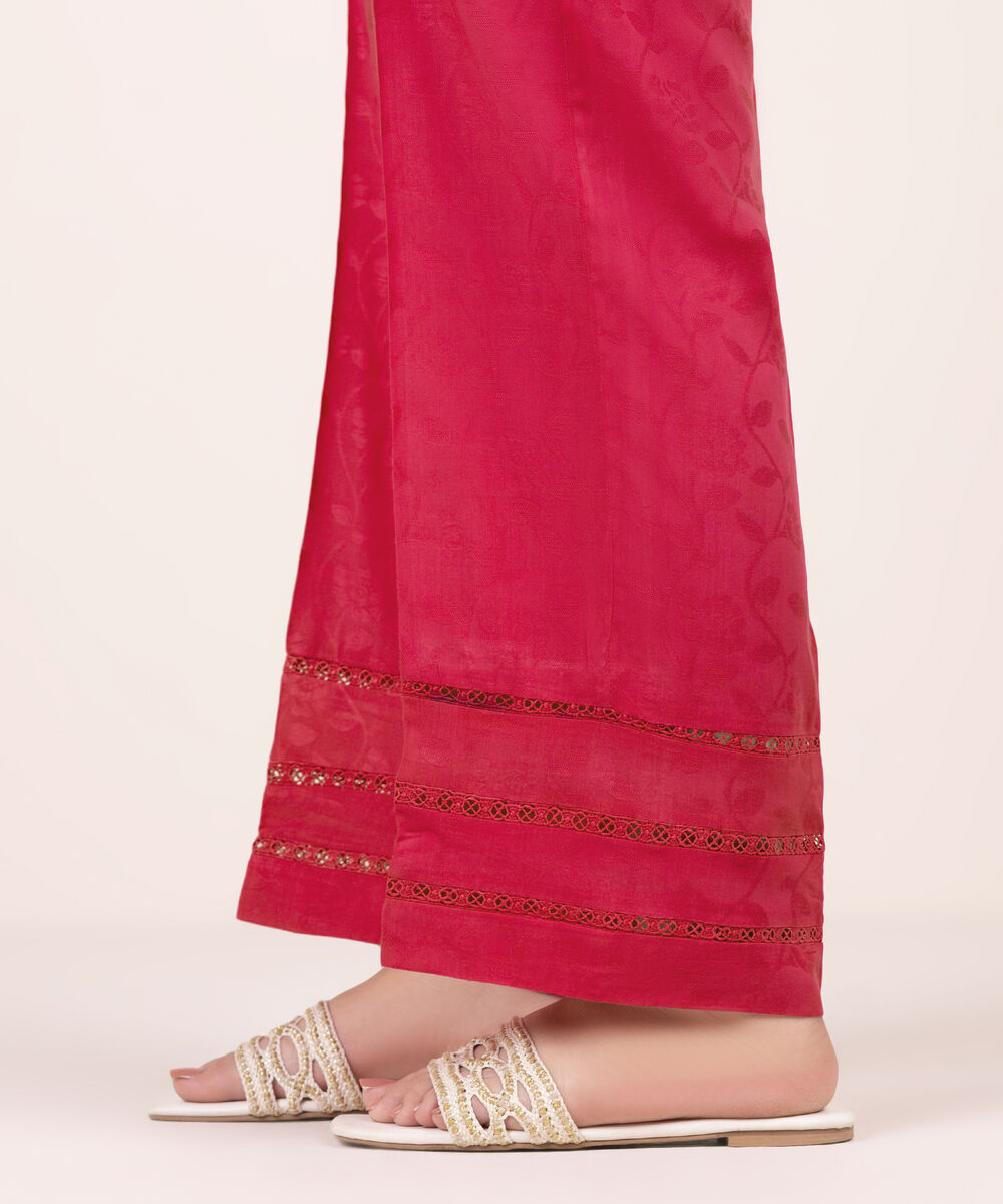 Women's RTW Arabic Self Jacquard Solid Pink Straight Pants