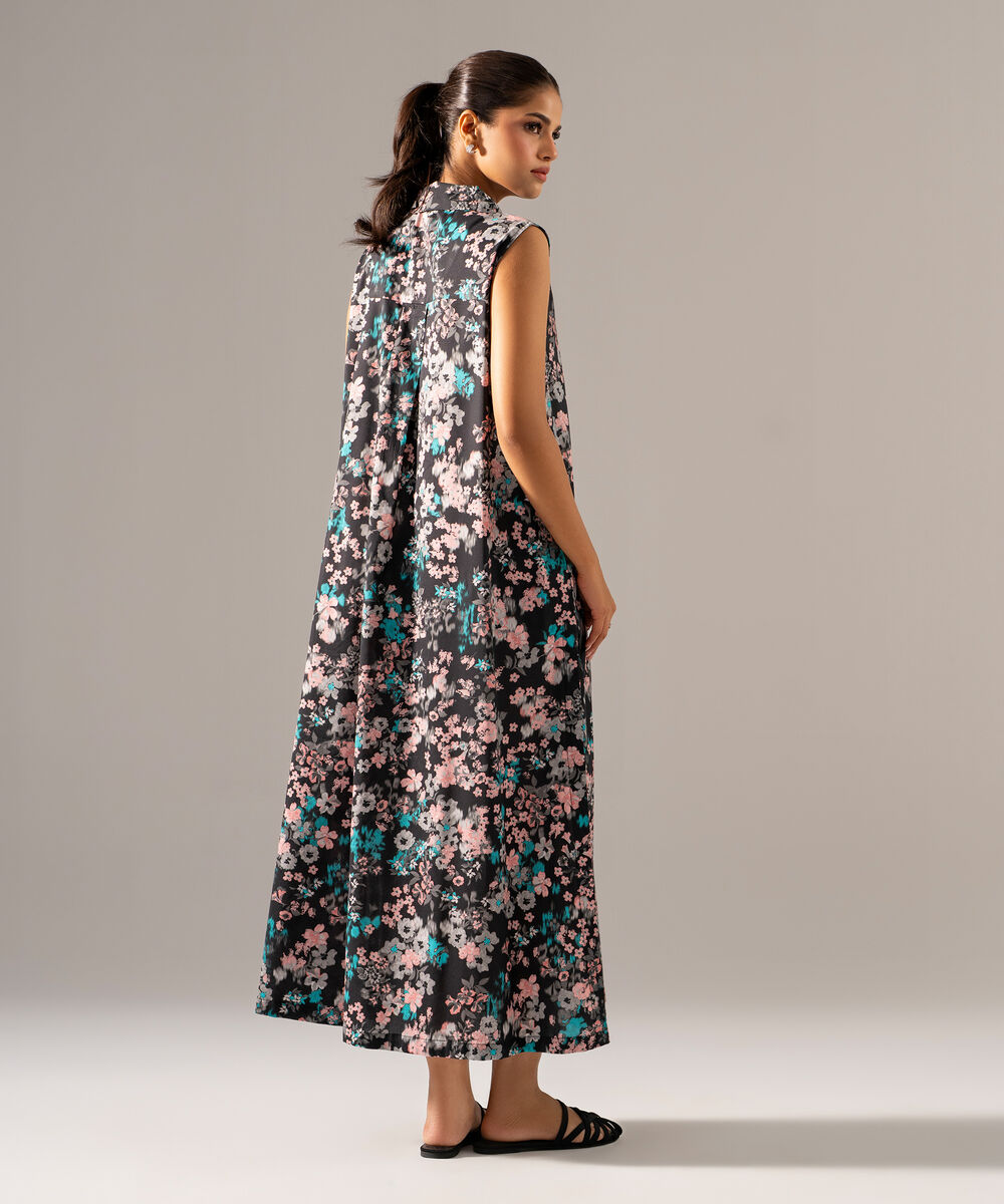 Women's RTW Cotton Viscose Printed Black Dress