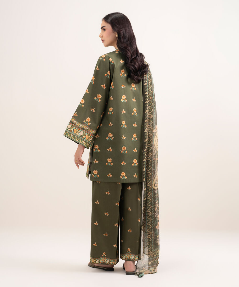 Women's Unstitched Lawn Printed Green 3 Piece Suit
