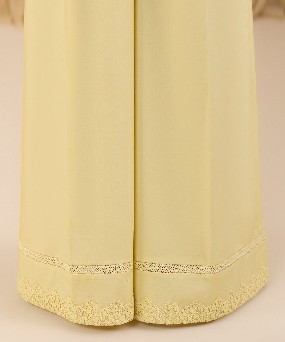 Unstitched Women's Yellow Cotton Satin 3 Piece Suit