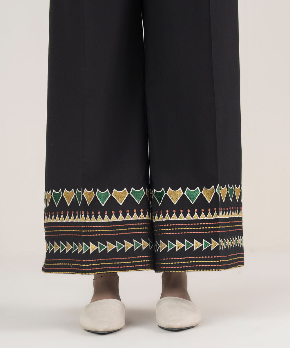 Women's Unstitched Cotton Printed Black Trousers Fabric