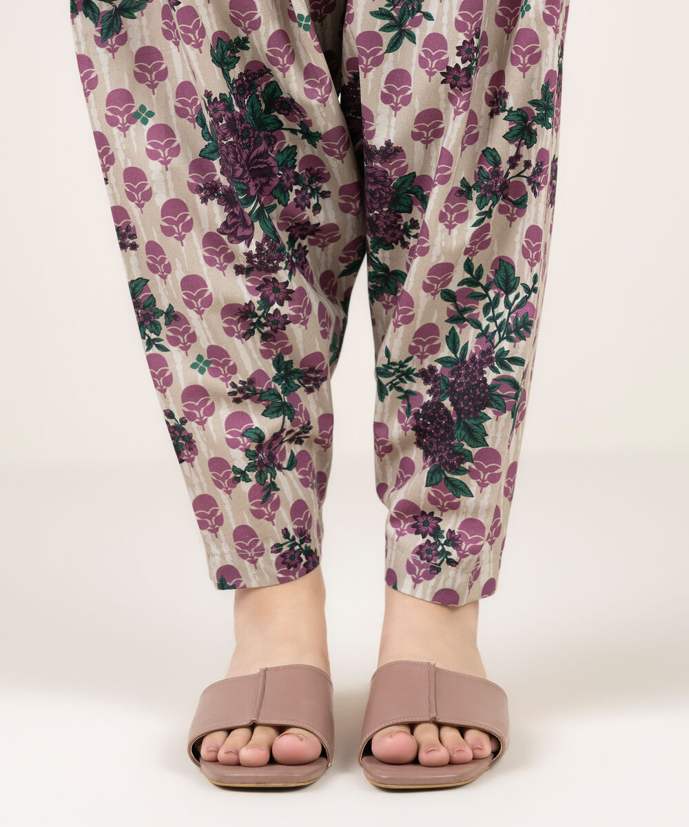 Women's RTW Cambric Printed Beige Shalwar