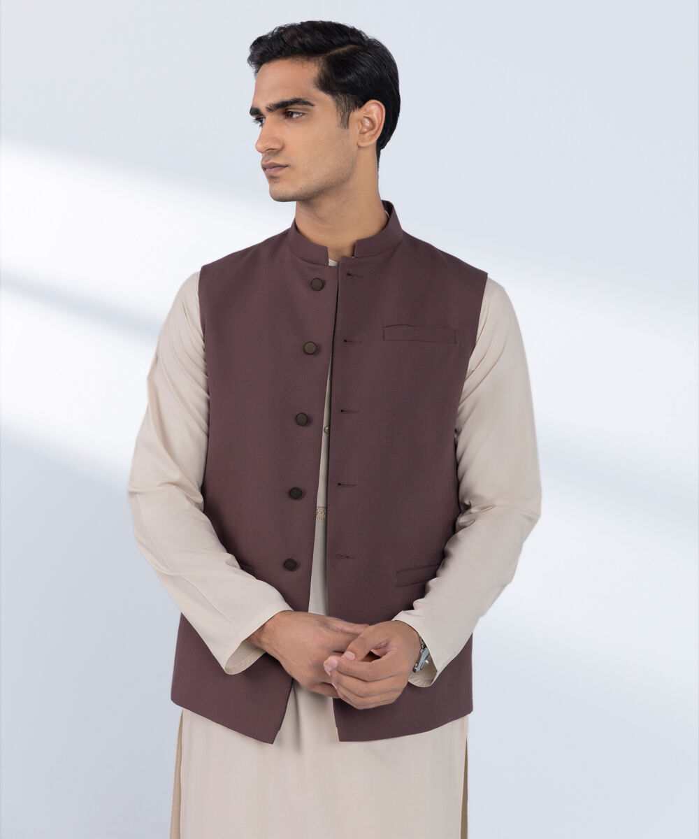 Men's Stitched Plain Brown Waistcoat