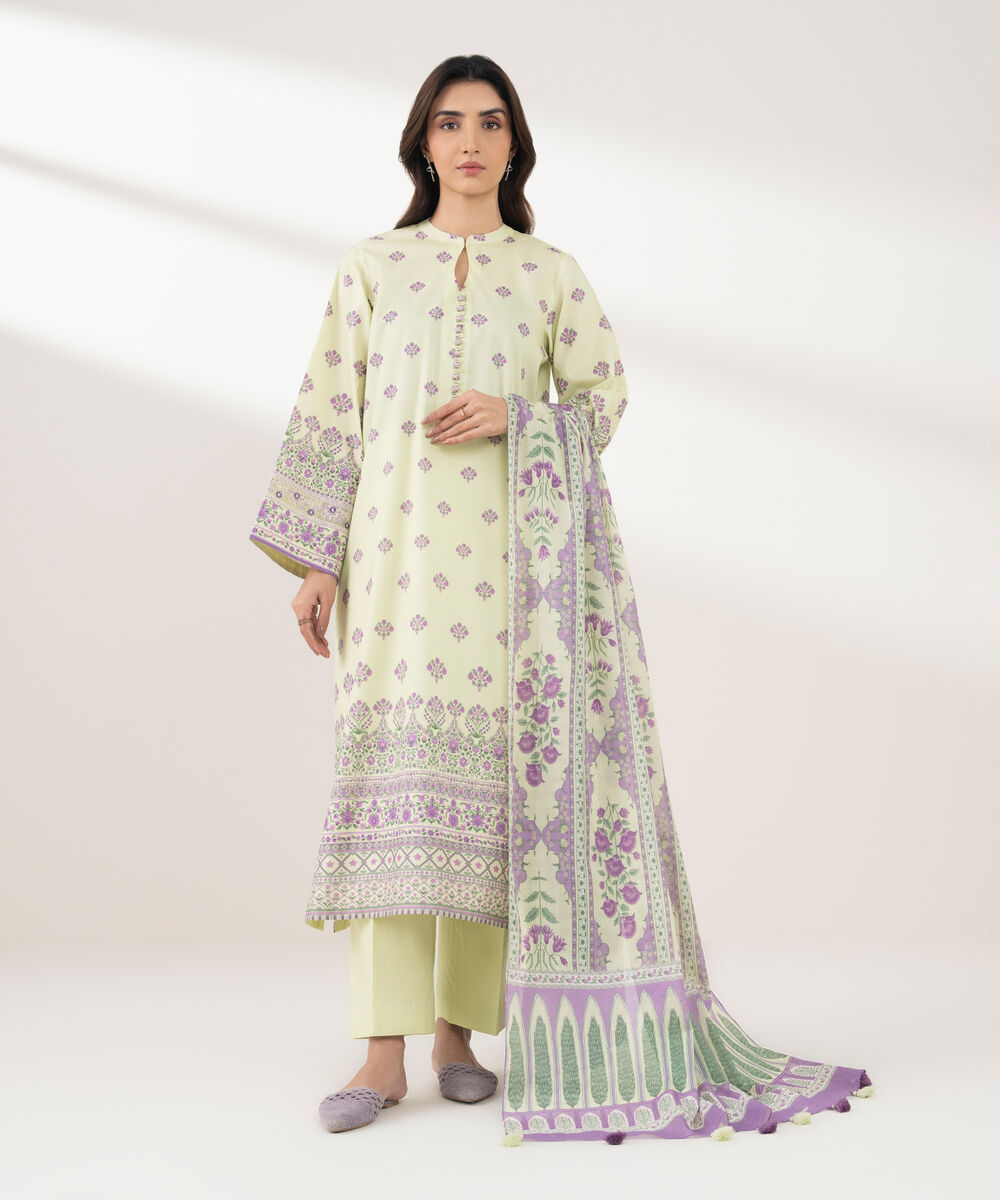 Women's Unstitched Lawn Printed Yellow 3 Piece Suit