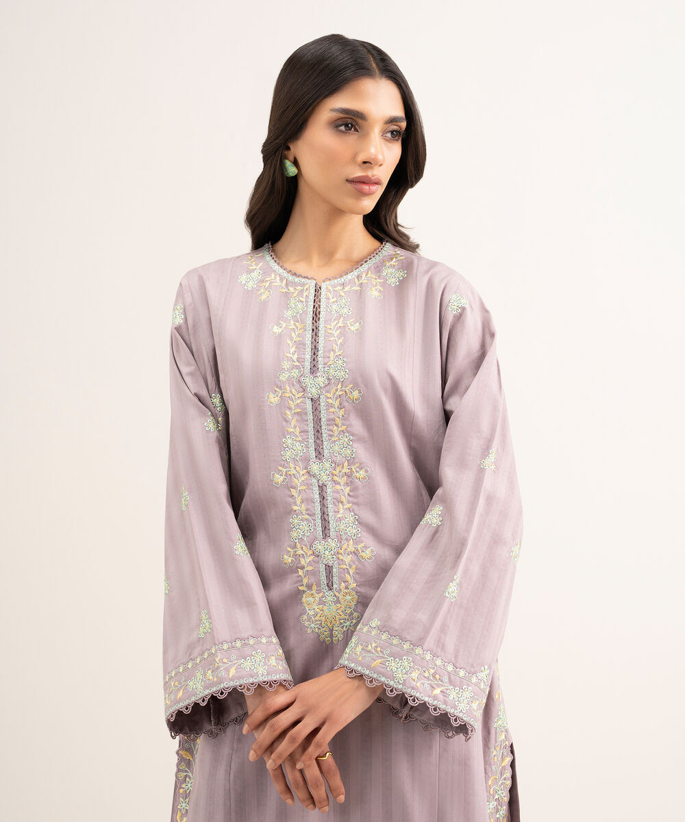 Women's RTW Leno Kara Embroidered Purple A-Line Shirt