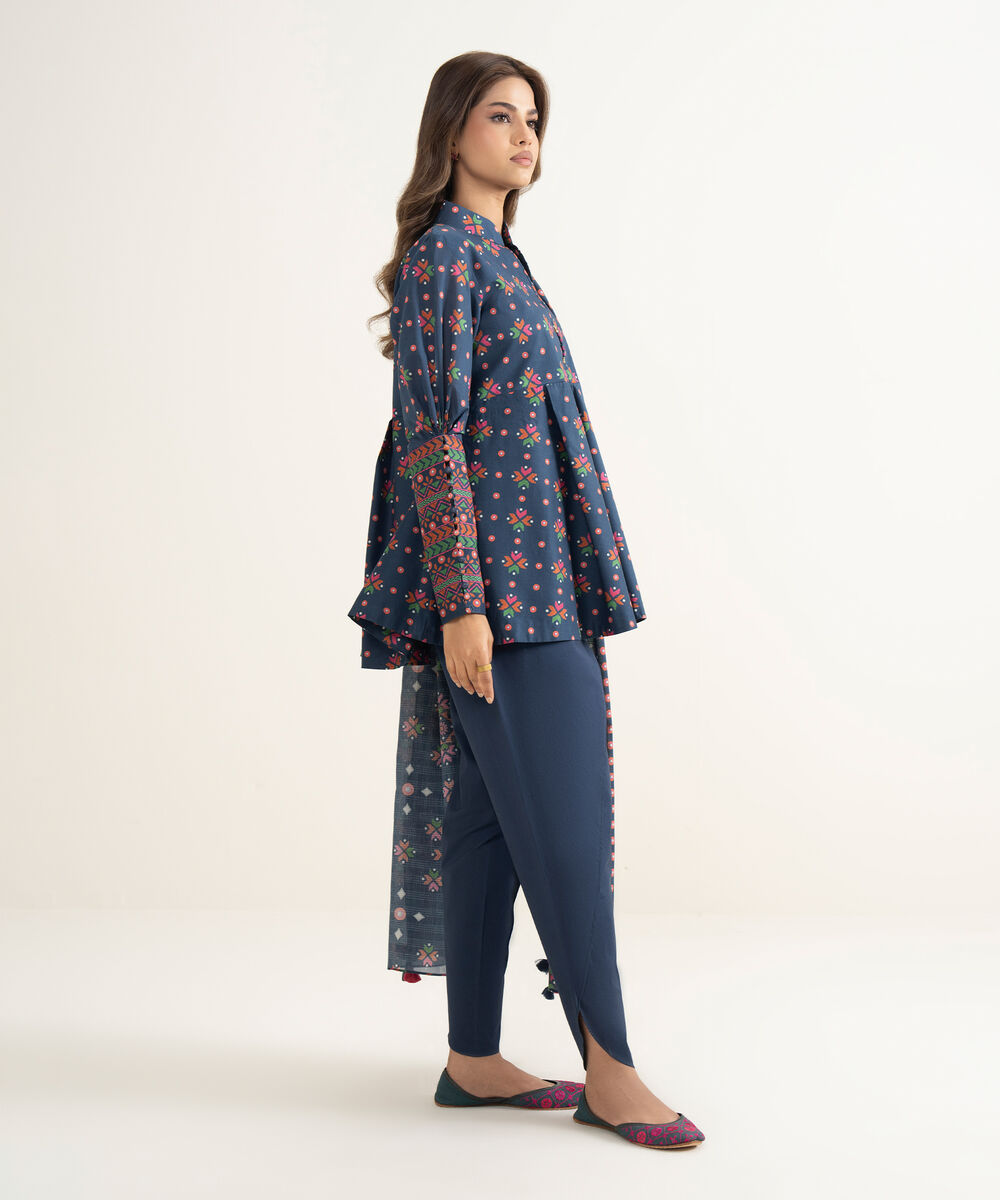 Women's Unstitched Lawn Printed Blue 3 Piece Suit