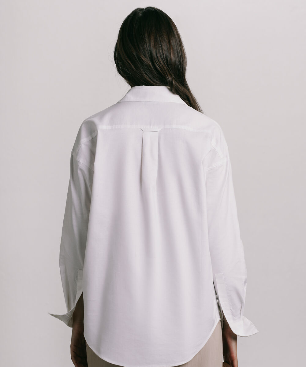 Women's Western Wear White Boxy Oxford Shirt