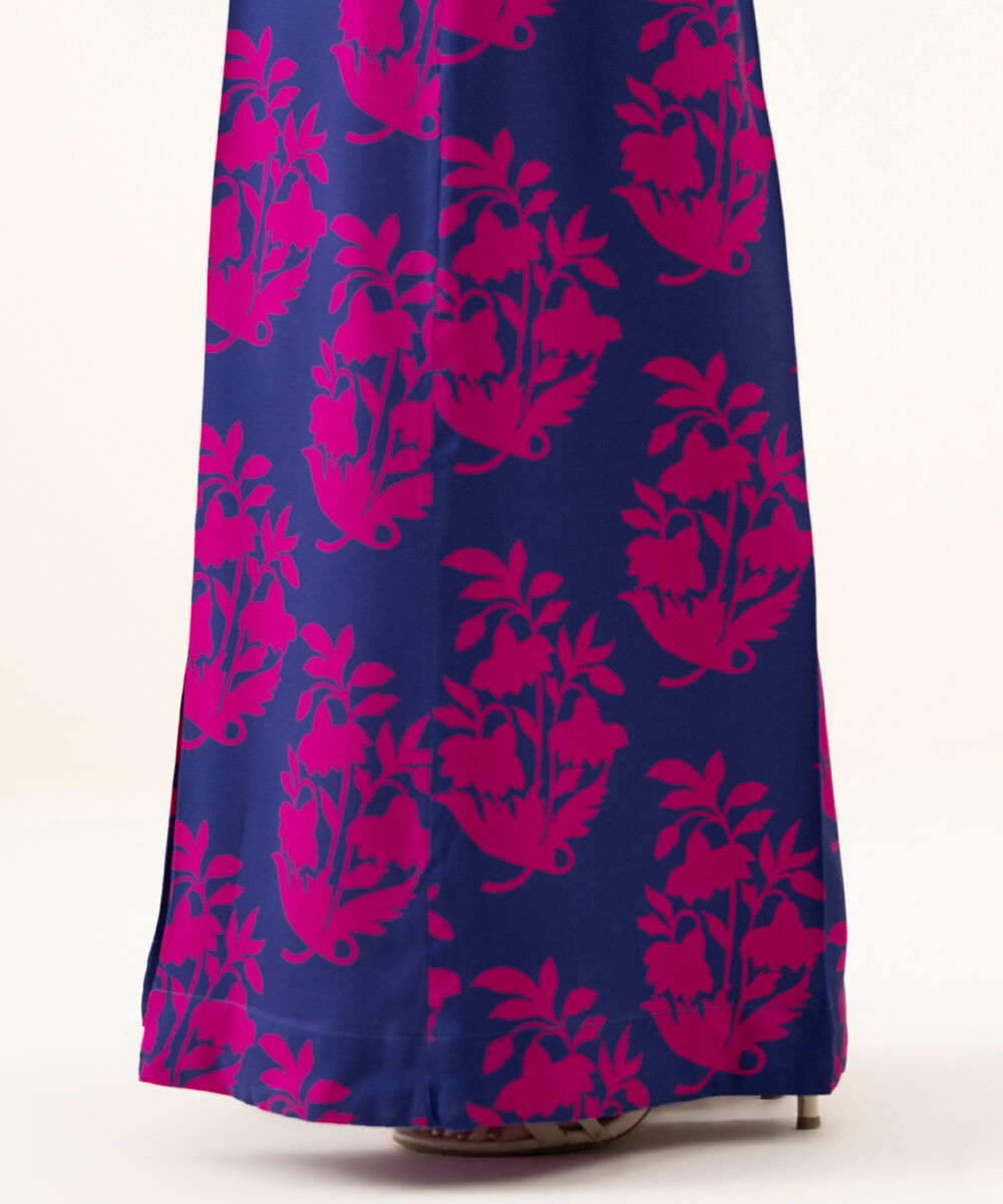 Women's RTW Linen Purple Printed Flared Pants