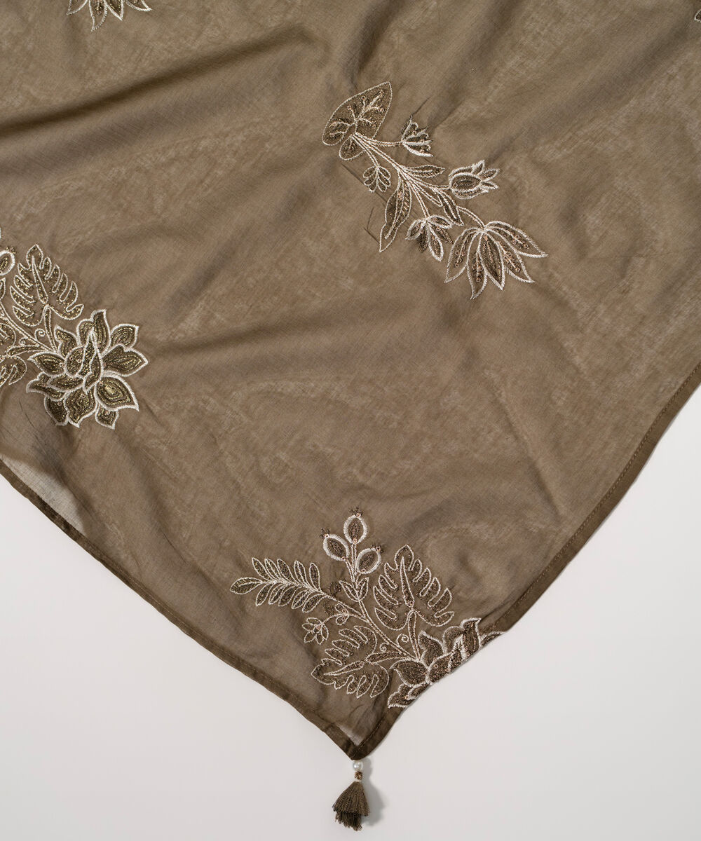 Women's RTW Fine Voil Solid Muted Green Dupatta