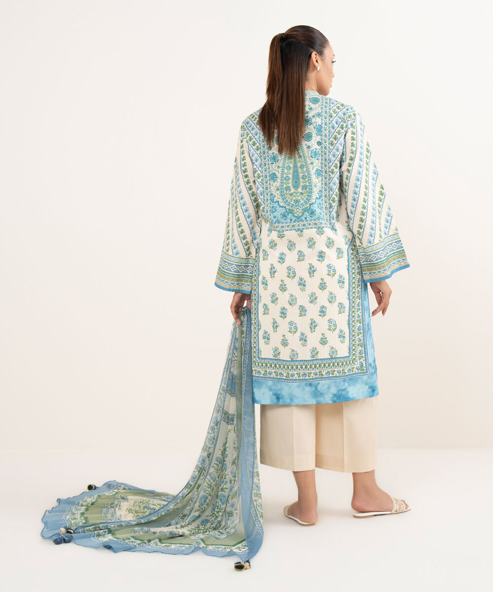 Women's Unstitched Cotton Printed Multi Three Piece Suit