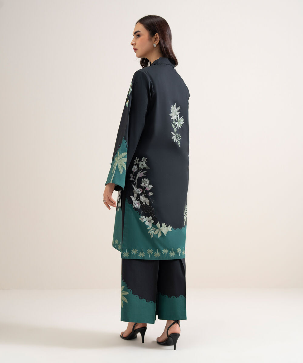 Women's Unstitched Lawn Printed Black & Green  2 Piece Suit
